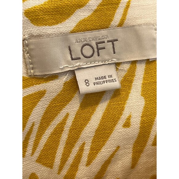 LOFT Linen Blend Mini Skirt Yellow White Leaf Print Size 8 Flare Casual Work - Picture 8 of 8